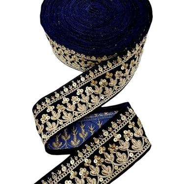Floral Embroidered Sequins Velvet Trim Indian Sari Border, Sequin Trimming, Sequinned Lace
